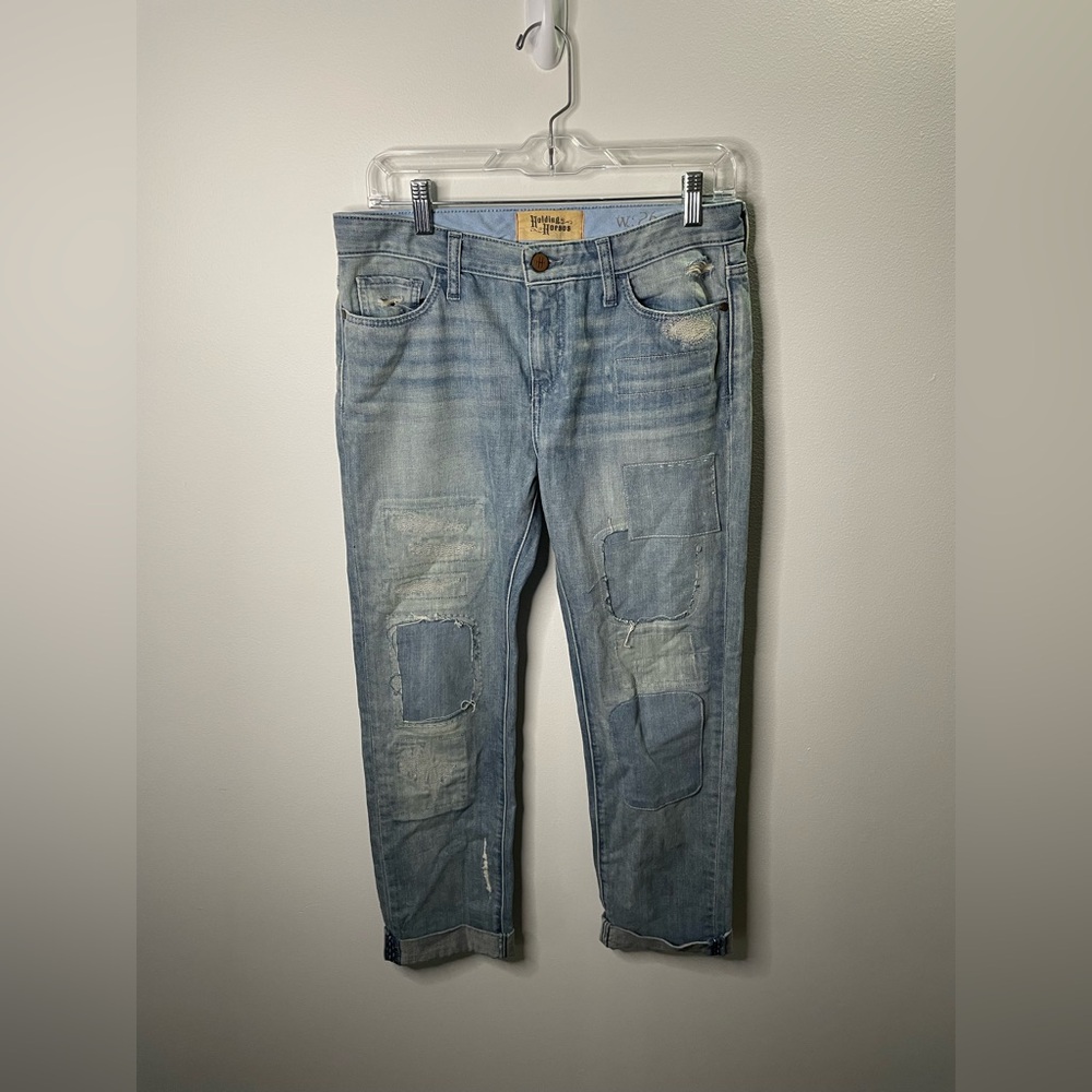 Anthropologie Holding Horses Patchwork Distressed Gable Boyfriend Jeans Western